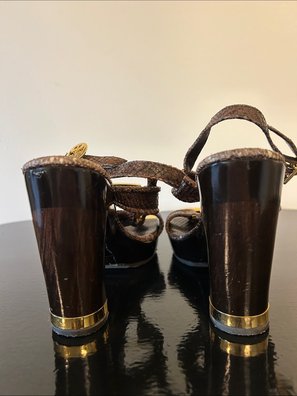 Tory Burch “Karmen” Snakeprint Sandals with Gold Hardware Size 8 - Picture 6 of 13